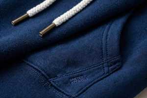<b>Men's</b> <b>Navy</b> Blue Solid Embroidered Hooded Cotton <b>Fleece</b> Sweatshirt Casual Pullover with Front Pocket - Product Image 4