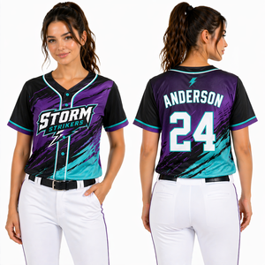 Camiseta de Béisbol Profesional para Mujer, Impresión por Sublimación, Uniforme de Equipo Personalizado, Ropa Deportiva Transpirable, Fábrica OEM - Product Image 3