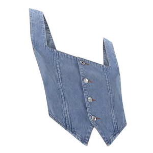 Débardeurs en jean pour femmes, tops courts d'été sans manches boutonnés pour soirée et club, coupe ajustée, col carré, dos nu - Product Image 4