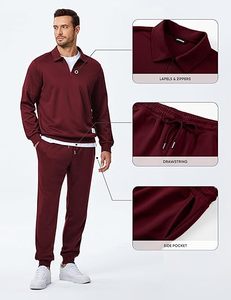 Conjuntos deportivos de 2 piezas para hombre, conjunto de chándal con camiseta polo con cremallera de un cuarto y pantalones deportivos tipo jogger. - Product Image 2