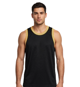 Camiseta Deportiva sin Mangas para Hombre, Negra, de Malla Transpirable, Cuello Redondo, Ajuste Regular, para Todas las Temporadas, 100% Poliéster - Product Image 1