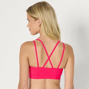 Hot Pink Double <b>Strap</b> Sports <b>Bra</b> For Women Sexy Cross Back Padded Yoga Fitness <b>Bra</b> Neon Pink Gym Running Activewear Top Vest - Product Image 4