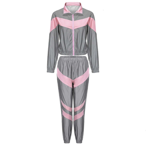 Ensemble de survêtement gris et rose pour femme, avec blocs de couleur, manches longues, fermeture éclair, style sportif décontracté, léger, séchage rapide, coupe régulière - Product Image 5