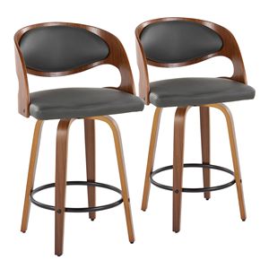 Pino 26 \ "Set moderno sgabello da Bar a altezza fissa in legno di noce 2 sgabelli da Bar in ecopelle in metallo nero - Product Image 1