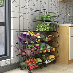 OEM/ODM Vietnam 5-Tier <b>Stackable</b> Metal Fruit Vegetable Storage Rack Kitchen <b>Basket</b> Shelf with Lockable Casters - Product Image 3