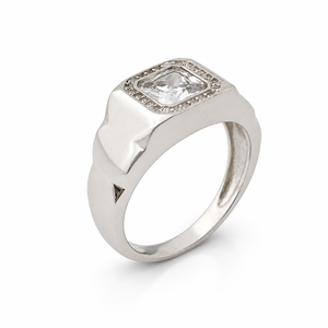 925 Sterling <b>Silver</b> <b>Mens</b> Princess Cut Diamond Halo Signet <b>Ring</b> Geometric Modern Design High Polish Finish Wedding Party Daily We - Product Image 2