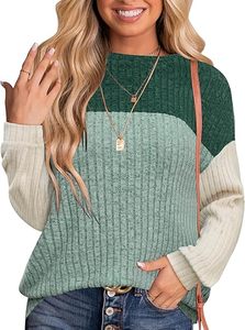 Pulls pour femmes, couleur contrastée, mode automne 2025, hauts à col rond, tuniques - Product Image 3