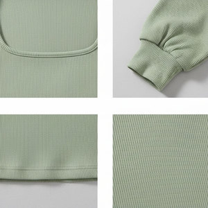 Haut élégant et sexy à col carré simple, manches longues, nouvelle mode automne-hiver pour femmes - Product Image 5