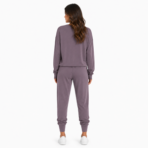 <b>Purple</b> <b>Tracksuit</b> Set Long Sleeve Sweatshirt Jogger Pants Casual Lounge Wear Custom Logo Solid Color Wholesale Apparel Supplier - Product Image 2