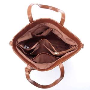 Bolso Tote de Cuero Genuino Marrón con Asa Superior y Correa para Hombro, Bolsos Tote de Cuero Genuino para Mujer al por Mayor con Dos Cierres de Cremallera - Product Image 6