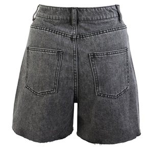 High Waisted Grey Denim Shorts for Women with Frayed Hem and Five Pockets Relaxed Fit Vintage Washed Jean Shorts - Product Image 2