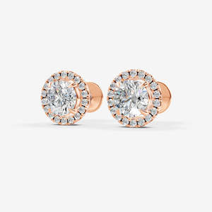 Boucles d'oreilles solitaires rondes classiques et tendance en or jaune 18 carats, design Halo, pour femmes, disponibles comme boucles d'oreilles de mariage, bijoux de marque - Product Image 1