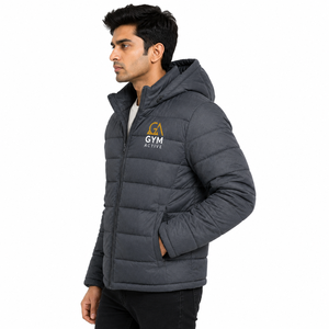 Blouson matelassé léger et chaud en polaire à capuche pour homme, idéal pour l'extérieur, avec logo personnalisé sur le devant, vente en gros - Product Image 1