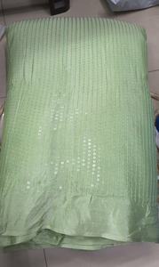 Tela de Seda Verde Menta con Líneas Verticales y Bordado de Lentejuelas Brillantes para Sarees de Diseñador y Prendas Étnicas - Product Image 3