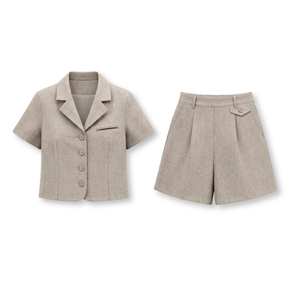 Conjunto de 2 Piezas para Mujer, Color Beige, Estilo Casual, Chaleco Corto Entallado, Manga Corta, Botones, Poliéster, Spandex, Antiestático, ZELDA - Product Image 6