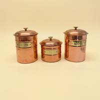 Ensemble de boîtes de cuisine en cuivre pur, faites à la main, style vintage antique, martelées, avec couvercles, pour thé, café et épices