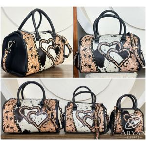 Sac de voyage Speedy en cuir de vachette façonné à la main, motif cœur, style western, sac à main artisanal pour cowgirl, sac à main tendance pour femme - Product Image 1