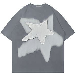 เสื้อยืดครอปทรงหลวมโอเวอร์ไซส์สำหรับผู้ชาย สไตล์วินเทจ สีขาวฟอกยีนส์ แต่งแพทช์ปักลาย  ผ้าฝ้าย 100% น้ำหนัก 300 กรัม - Product Image 5