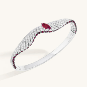 Classic Rhodium Plated Cuff <b>Bracelet</b> With <b>Ruby</b> And Diamond Accents For Women Wedding Jewelry - Product Image 3