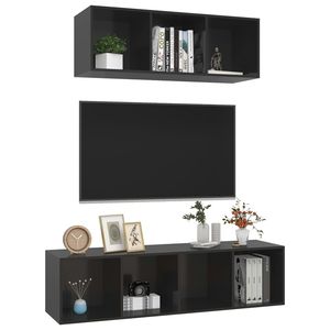 TV nero lucido 2 pezzi Set legno ingegnerizzato per soggiorno - Product Image 3