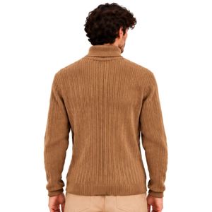 Pull col roulé côtelé marron camel pour homme, manches longues, tricot d'hiver, col montant, chaud, décontracté, tendance, doux - Product Image 3