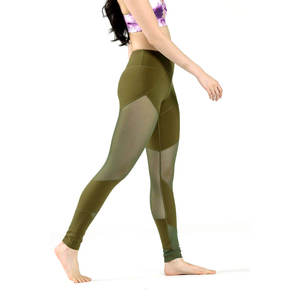 Leggings de sport pour femme, taille haute, vert olive, en maille, longueur intégrale, sans couture, compression, tricotés en Spandex et Nylon - Product Image 4