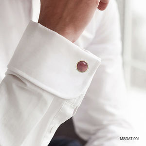 Mancuernillas de Ágata Morada Chapadas en Oro de 18K para Hombre - Joyería de Piedras Preciosas Naturales de Feng Shui para la Sabiduría y el Éxito |   MSDATI001 - Product Image 4