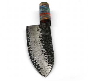Couteau de chef japonais artisanal en acier Damas, finition martelée, manche octogonal en résine, outil culinaire - Product Image 5