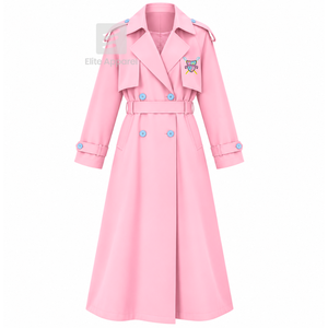 Abrigo largo personalizado de la hermandad Gamma Phi Delta con logo bordado en la parte delantera, cuello con muescas, en lana azul cielo y rosa para mujer. - Product Image 1