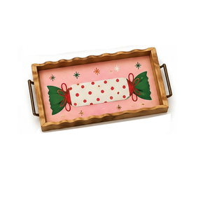 Bandeja de Servir Hexagonal de Madera con Diseño Navideño de Renos y Dulces, Fondo Verde Decorativo - Product Image 5