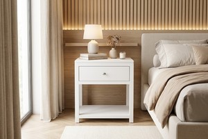 Brown Wood Smart Nightstand Side Table with Drawer Open Shelf Modern Bedside Cabinet for Bedroom - Product Image 4