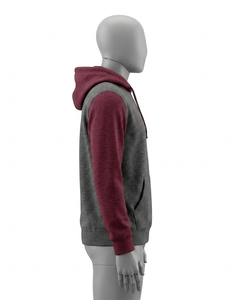 Sweat-shirt à capuche pour homme, manches raglan, gris bordeaux, couleur unie, coupe décontractée, tissu en molleton français, vêtements d'automne - Product Image 2