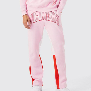 <b>Pink</b> Men's Hooded <b>Tracksuit</b> Full Length Solid 100% Cotton Lightweight Streetwear Sweatpants with Side Pockets Elastic Waist - Product Image 2
