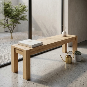 Modern Long Solid Wood Dining Bench Elegant Slatted Plank Top Wooden <b>Seat</b> Furniture For Rustic Home Setup Art Design Pure Art - Product Image 4