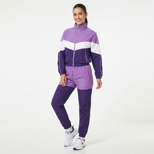 Survêtement coupe-vent deux pièces zippé pour femme avec empiècement en V contrastant - Product Image 5