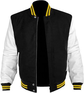 Veste universitaire noire et orange pour homme, en laine et polyester, style preppy, col rabattu, coupe classique, pour l'automne - Product Image 4