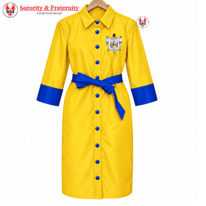 Magnifique robe d'hiver droite pour femme Sigma Gamma Rho bleue, avec lettres grecques tricotées, bordure bleue, boutonnée sur le devant, élégante, ajustée, de qualité supérieure - Product Image 2