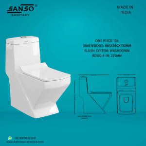 โถสุขภัณฑ์เซรามิกแบบชิ้นเดียว Sanso รุ่น 104 ทรงยาว ผู้ผลิตและส่งออกจากอินเดีย ขายส่งจำนวนมาก - Product Image 2