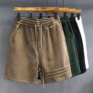 Shorts de sport décontractés haut de gamme pour hommes, en tissu peigné tricoté à la main, taille mi-haute élastique, couleur unie, style pantalon de survêtement américain - Product Image 5