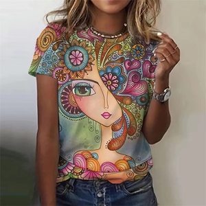 T-shirt classique pour femme, streetwear, imprimé floral 3D, respirant, coton écologique, jersey en fibre de bambou - Product Image 4