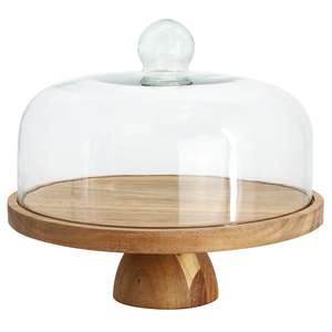Support à gâteau en bois au fini chaleureux avec couvercle en verre pour le rangement à la maison et la table élégante pour les fêtes - Product Image 6