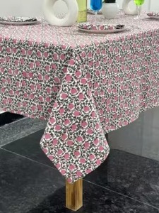 Indian Block Print Tablecloth Floral Cotton <b>Table</b> <b>Cover</b> Pink French Tablecloth Rectangle <b>Table</b> Cloth <b>Dining</b> <b>Table</b> Decor - Product Image 5