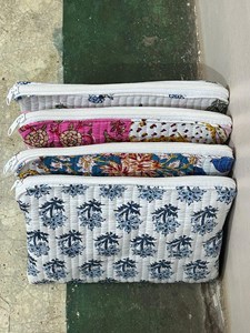 Boho Quilted Cosmetic Organizer | Large Vintage Wash Bags | Block Printed Make up Bag |Gift For Teengirl |Fabric Zipper Pouch - Product Image 2