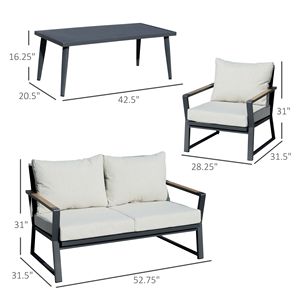Set da 4 poltrone e tavolino da caffè in alluminio bianco crema per patio - Resistente alle intemperie e durevole - Product Image 3