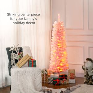 Albero di Natale Artificiale a Forma di Matita da 1,5 m Pre-Illuminato con Luci LED Colorate, Rami Rosa, Decorazioni Natalizie - Product Image 4