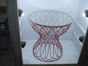 <b>Iron</b> Powder Coated Wire Coffee <b>Table</b> with Glass Top Luxury Antique Design - Product Image 1