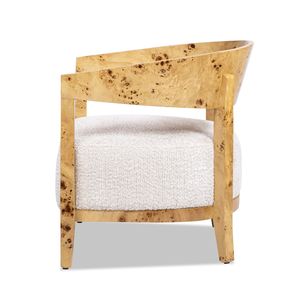 Fauteuil d'appoint en bois de burl de 26,5 po, blanc coquillage, en chenille, pour salon, Madrid - Product Image 3