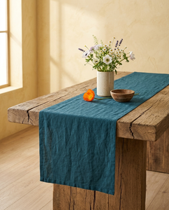 Teal Solid Linen Woven Reusable Durable Eco-Friendly Customizable Washable <b>Table</b> <b>Runner</b> for Restaurant Wedding Home Dining Room - Product Image 4