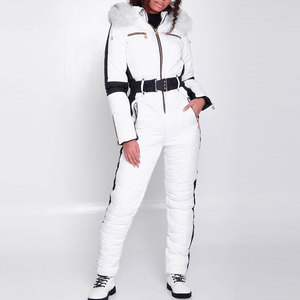 Combinaison de ski pour femme, grise, matelassée, écologique, coupe-vent, 360g, avec capuche en fourrure, imperméable, une pièce, pour la neige - Product Image 3