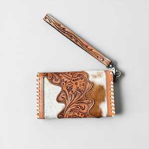 Pochette de poignet en cuir Western, Porte-monnaie en cuir repoussé, Porte-cartes Cowboy, Pochette en cuir pour cartes à jouer, Pochette de poignet à motifs floraux - Product Image 3